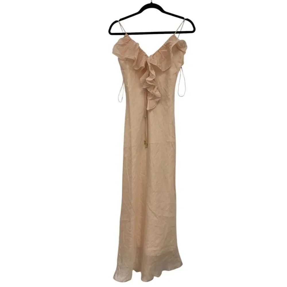 Zara Womens Midi Dress S Small Pink Shimmering Ruffle sequins 4813/334 NWT
